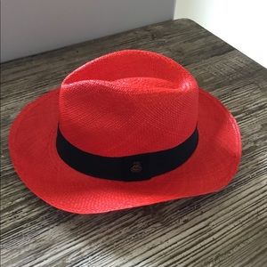 Red Straw Fedora Hat with Black Band
